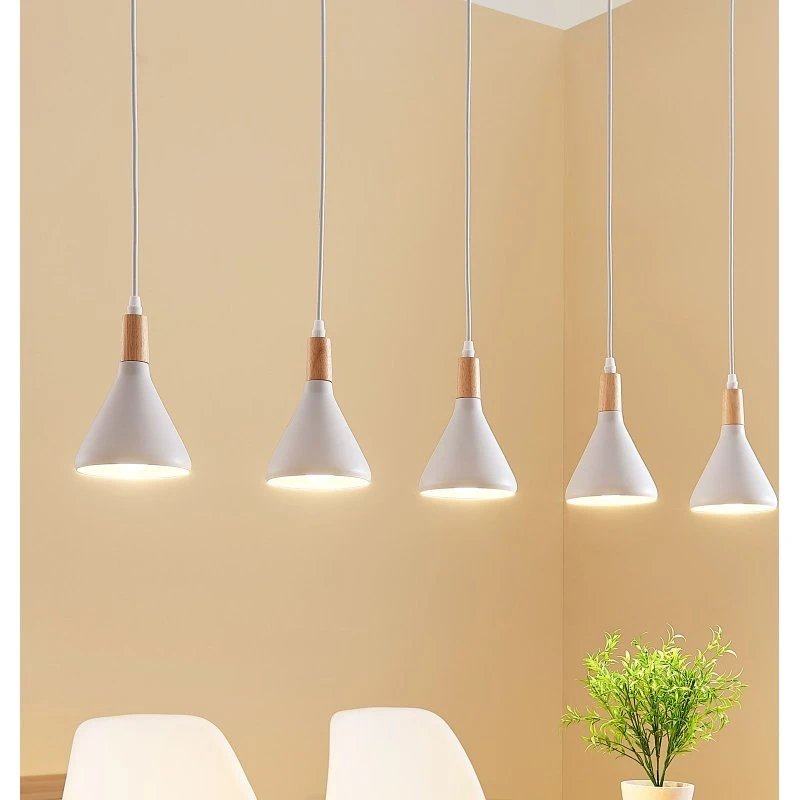 Lindby Arina Lampa Wisząca White/Wood, 100 cm, 5-punktowa