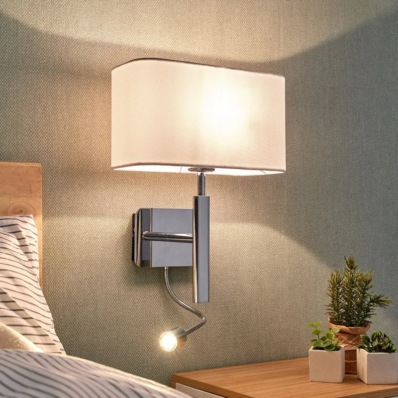 Lucande Jettka Lampa Ścienna White/Chrome, 63 cm, Tekstylna
