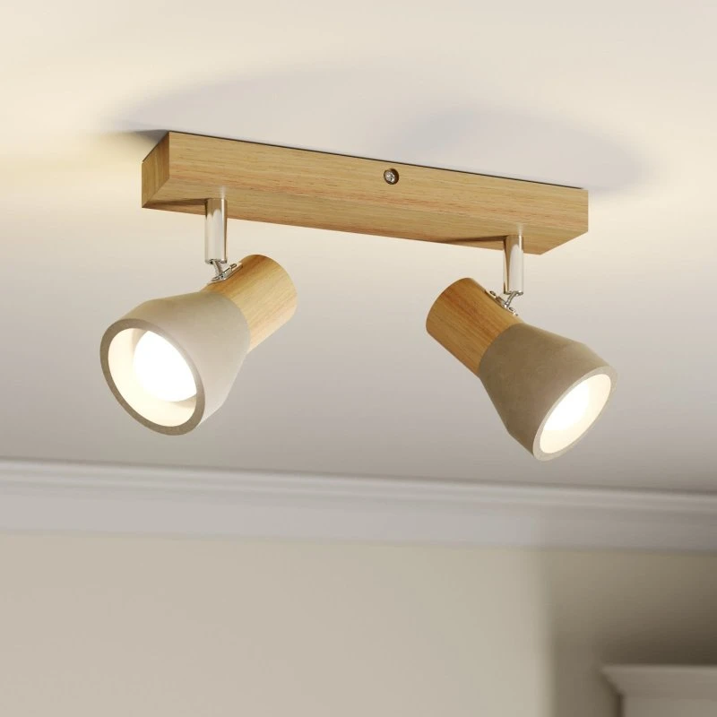 Lindby Filiz Lampa Sufitowa 2-punktowa Beton i Drewno