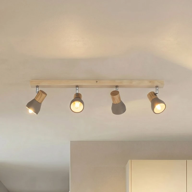 Lindby Filiz Lampa Sufitowa Concrete/Wood - 4-punktowa