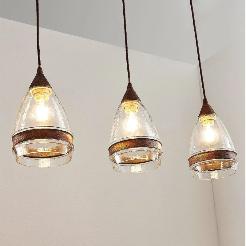 Lindby Millina 3 Lampa Wisząca Szkło Rust/Clear 70 cm