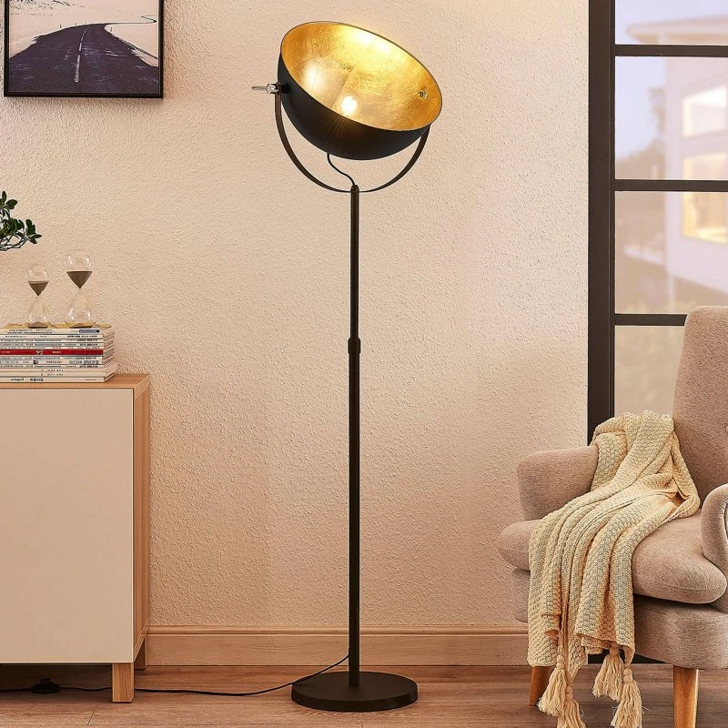 Lampa stojąca Lindby Muriel, czarno-złota, metalowa