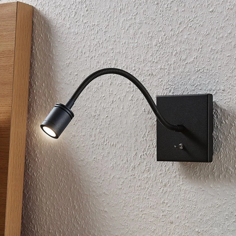 Lindby Mayar Lampa Ścienna Black – Nowoczesny Kinkiet LED do Czytania