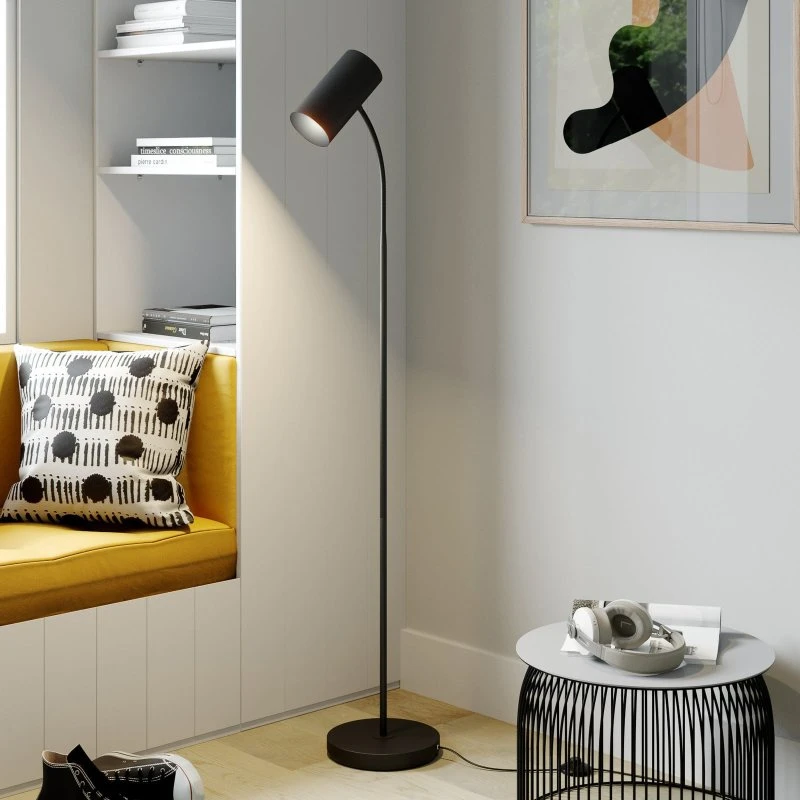 Lampa stojąca Lindby Karoli Black – nowoczesna, czarna, metalowa