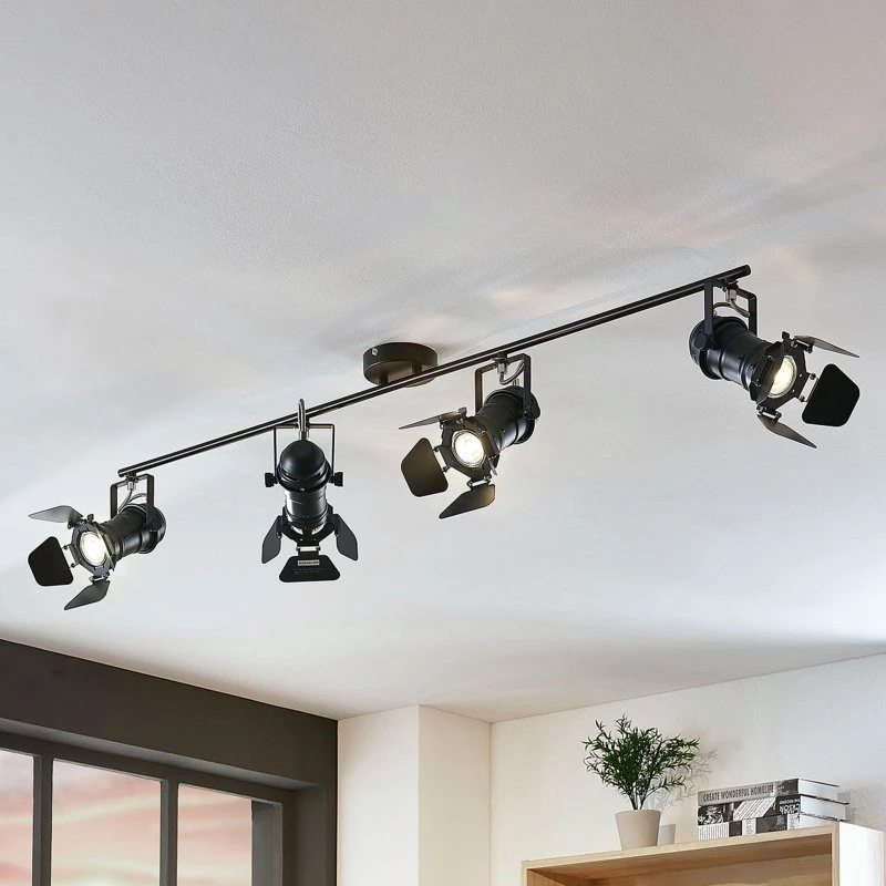 Lindby Tilen Reflektor sufitowy 4-punktowy, czarny, metalowy, 125 cm