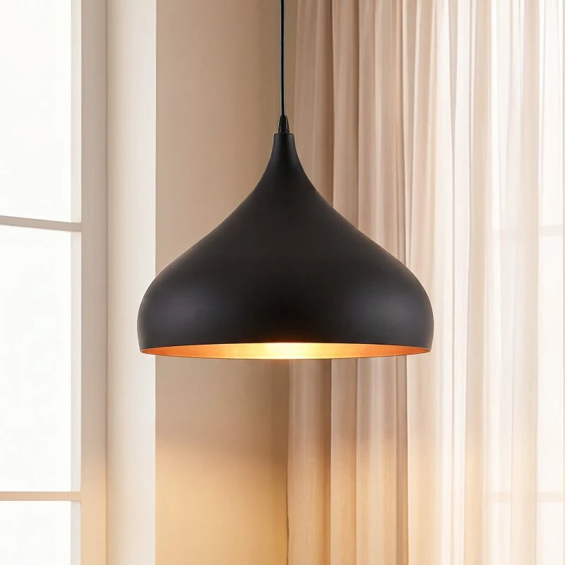 Lampa wisząca Lindby Ritana, czarno-złota, aluminium, Ø 31 cm