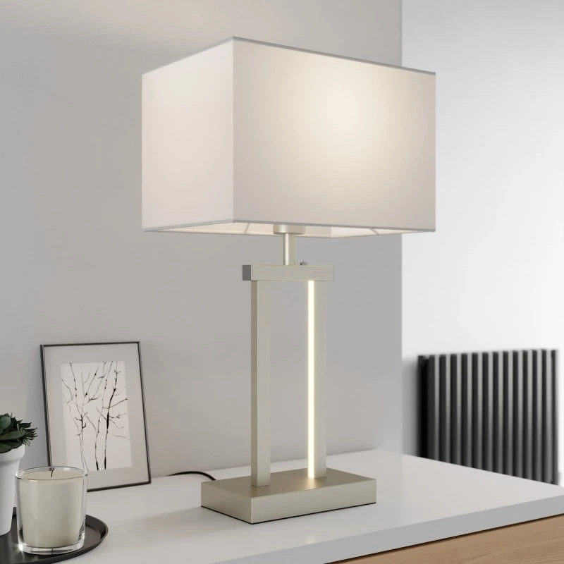 Lindby Sigurd Lampa Stołowa White/Nickel, tkanina, 54cm