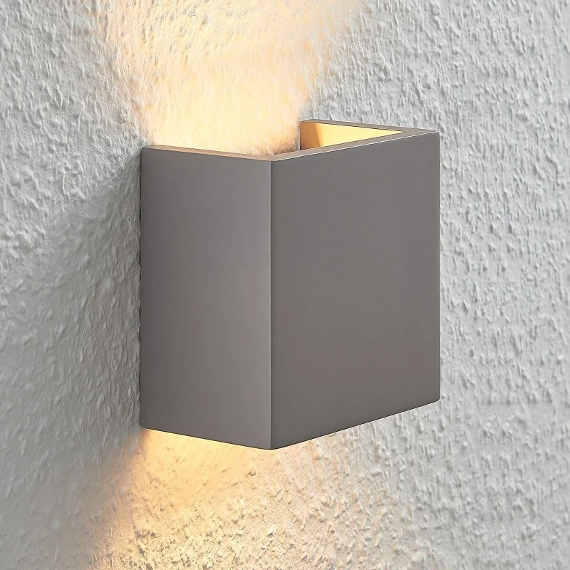Lindby Smira Concrete - Betonowa Lampa Ścienna - Szara, 12,5x12,5 cm