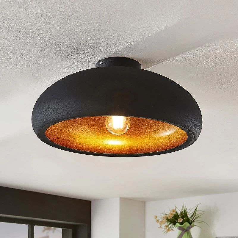 Lindby Gerwina Lampa Sufitowa Black/Gold, 40 cm, E27