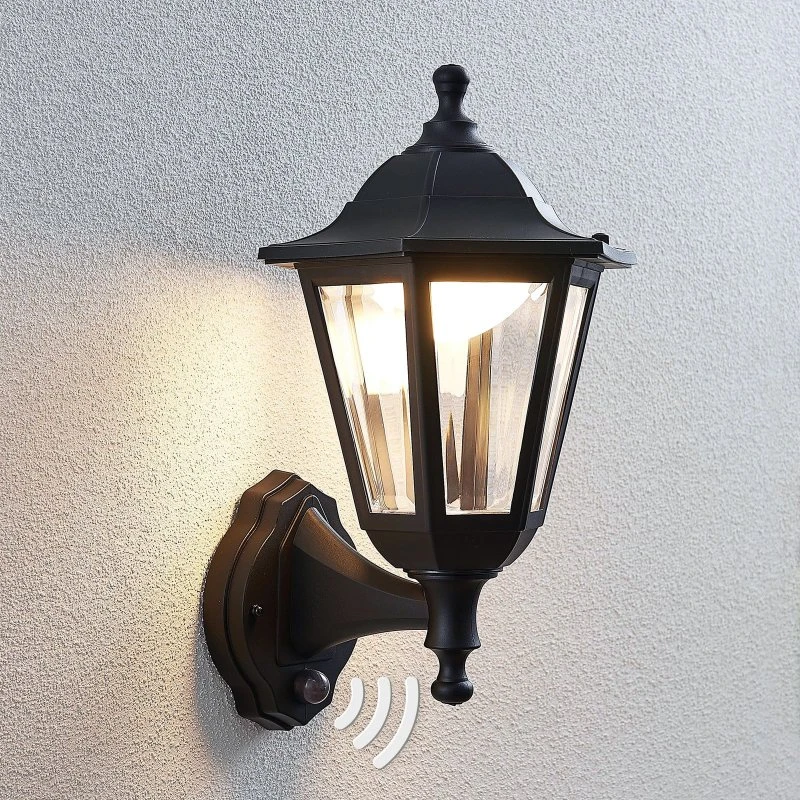 Lindby Iavo LED Kinkiet Zewnętrzny z Czujnikiem Ruchu, Czarny