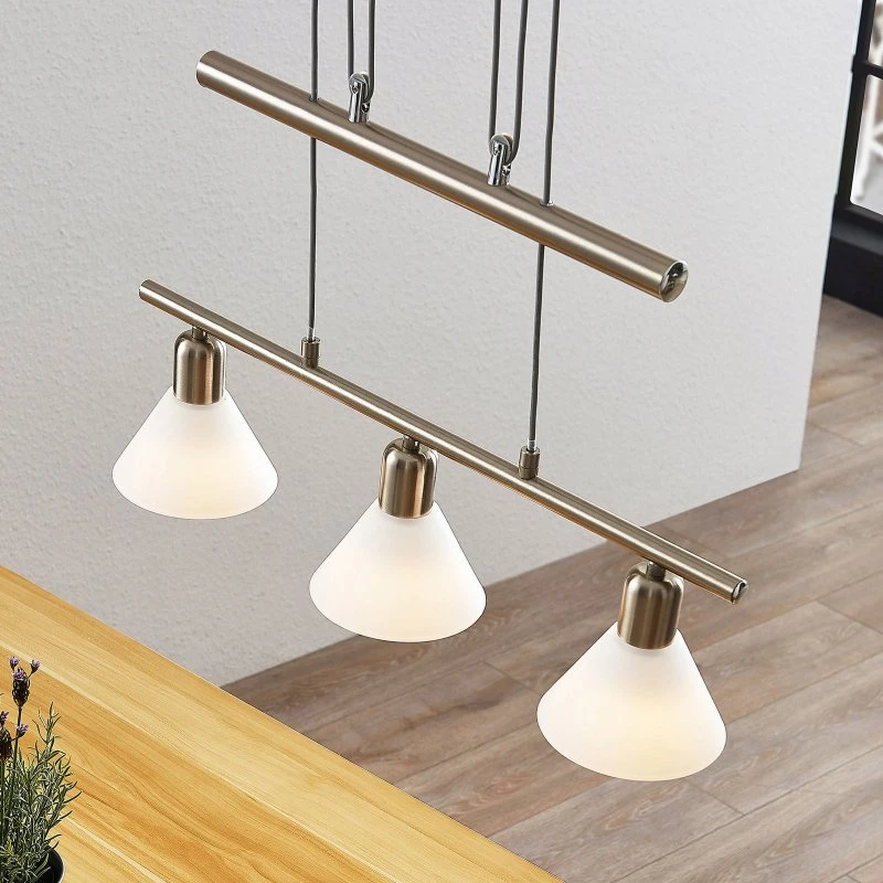 Lampa wisząca Lindby Delira 3, nikiel, regulowana wysokość