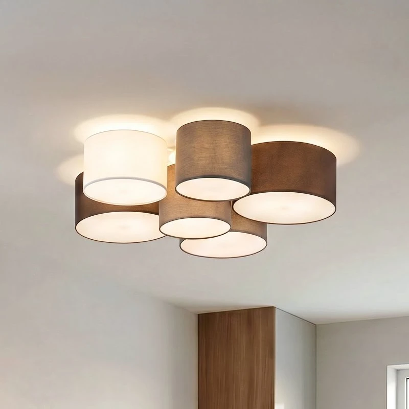 Lindby Laurenz Lampa sufitowa 6-punktowa, szara/brązowa, tekstylna