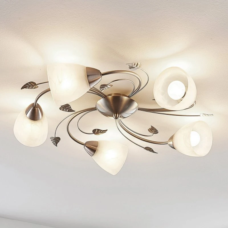 Lindby Yannie 5 Lampa Sufitowa Nikiel/Opal (60 cm)