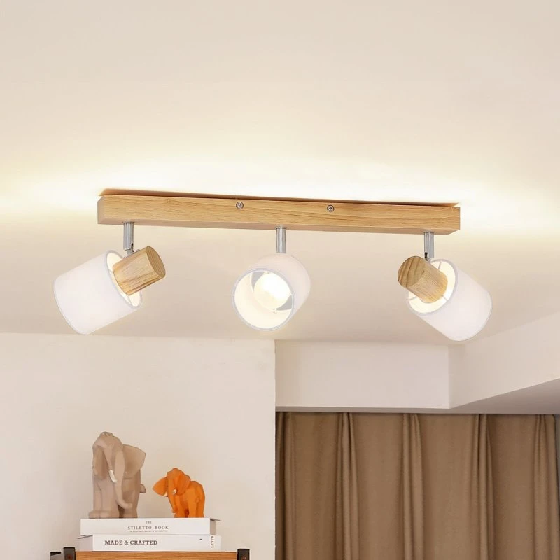 Lampa sufitowa Lindby Wanessa Wood/White - 3-punktowa