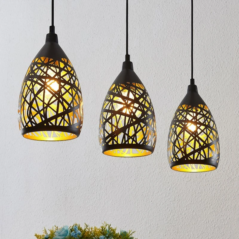 Lindby Marcello 3 Lampa Wisząca Black/Gold, 75 cm
