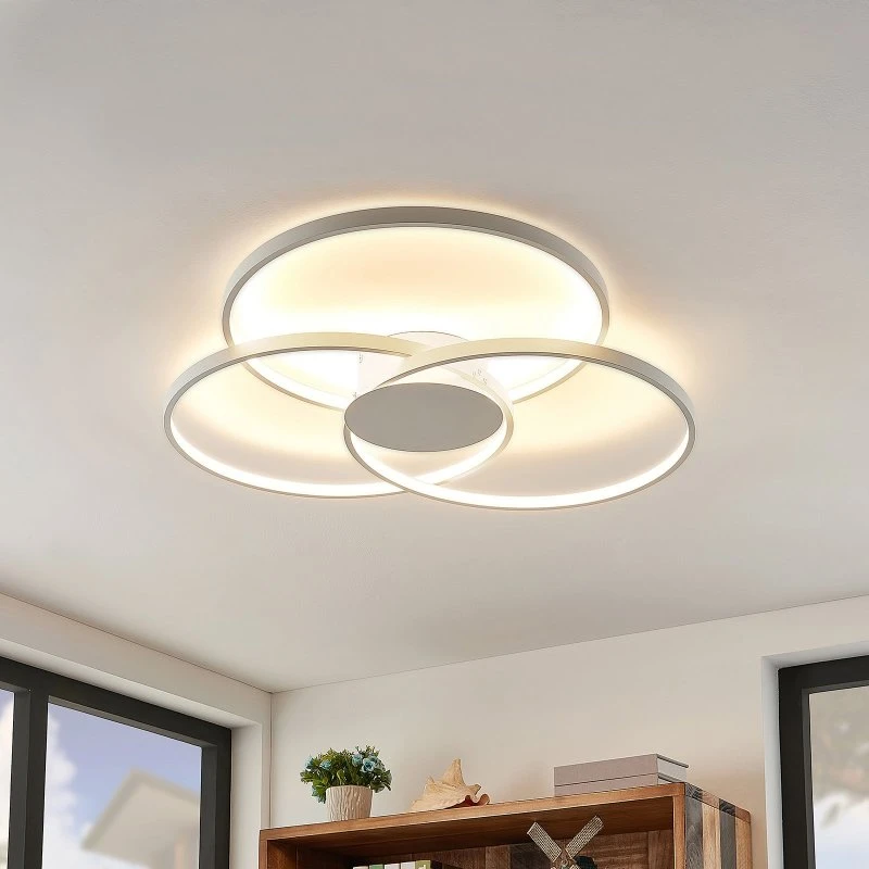 Lampa sufitowa LED Lindby Riley, biała, 80 cm, ściemniana