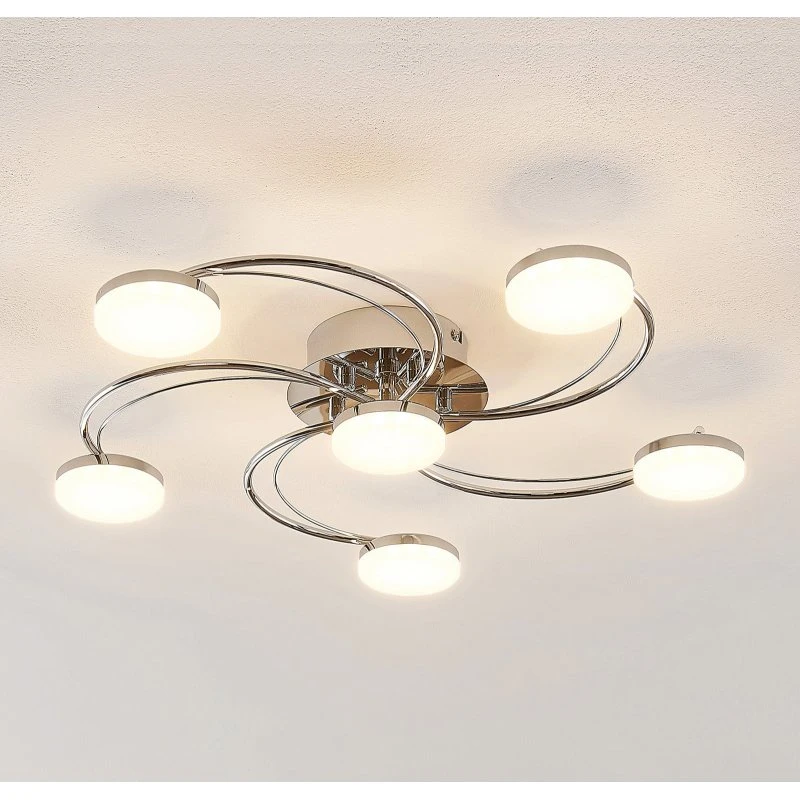 Lindby Rouven Lampa Sufitowa LED Chrome 6-punktowa