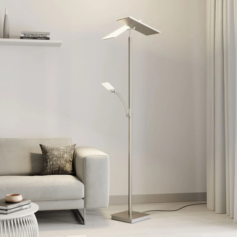 Lucande Lampa stojąca LED Parthena, nikiel, 180 cm