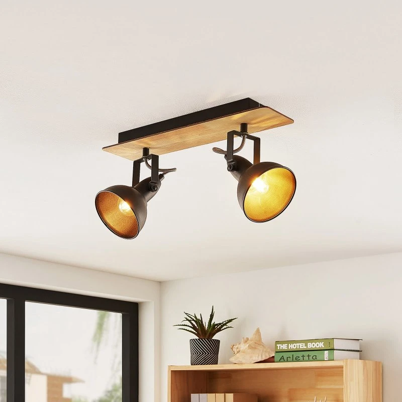 Lindby Aylis 2 Lampa Sufitowa Black/Wood (E14)