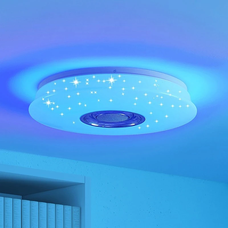Lindby Elpida Lampa Sufitowa LED z Głośnikiem RGB, Opal, Ø 39 cm