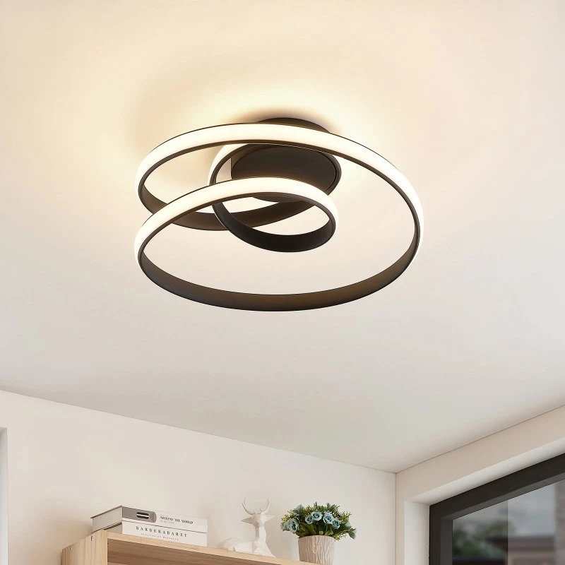 Lucande Lampa sufitowa LED Sakina, czarna, metal, Ø 48 cm