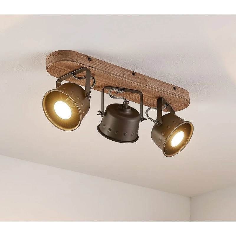 Lindby Rubinjo 3 Lampa Sufitowa Wood/Black, 45 cm, GU10