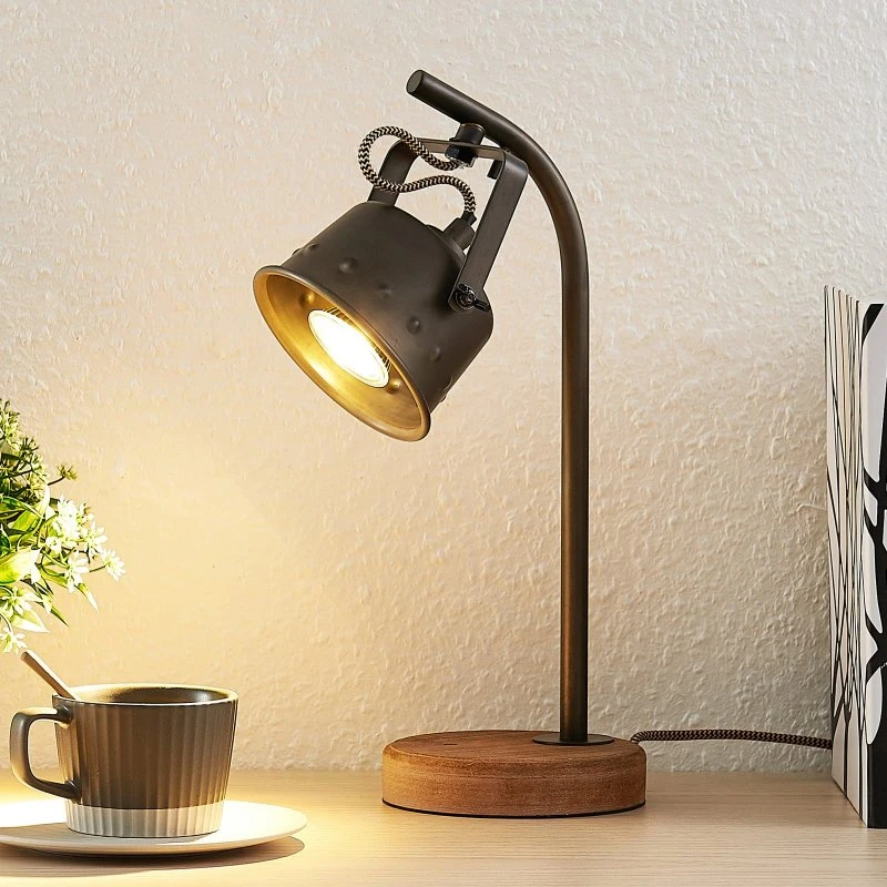 Lindby Rubinjo Lampa Stołowa Wood/Black - Drewno i Metal