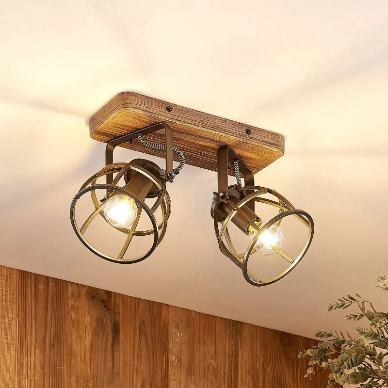 Lindby Rutger 2 Lampa Sufitowa Wood/Black 36 cm