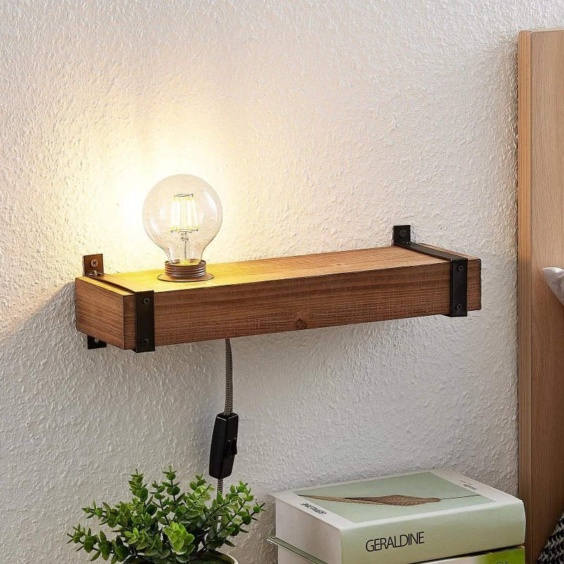 Lindby Sverina Lampa Ścienna Brown/Black - Drewno, E27, USB