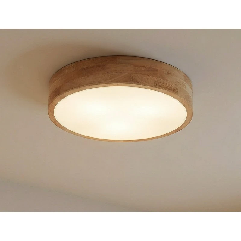 Lampa sufitowa Lindby Tanju, drewno kauczukowe, Ø 40 cm, biała