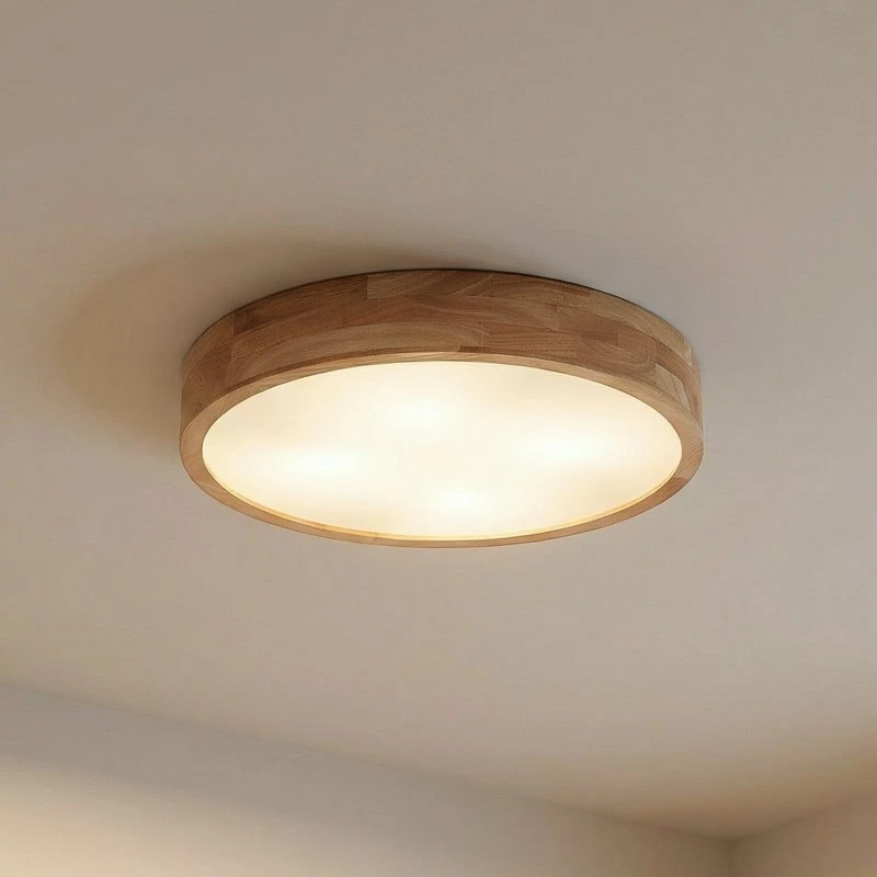 Lampa sufitowa Lindby Tanju, drewno kauczukowe, Ø 50 cm