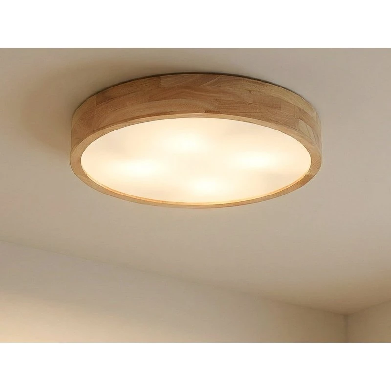 Lampa sufitowa Lindby Tanju, 60 cm, drewno kauczukowe, biała