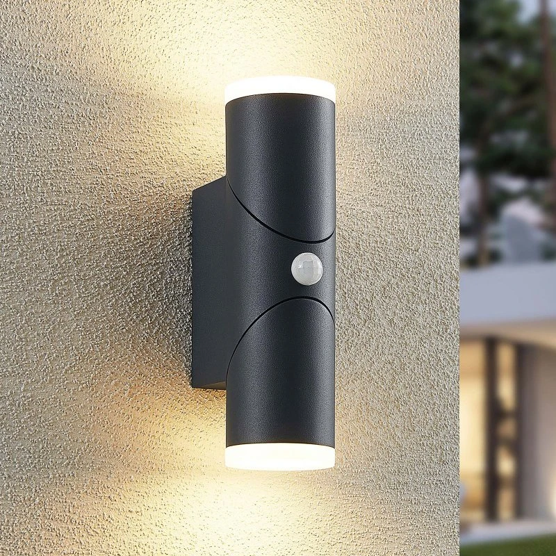 Lindby Aspyn 2 Lampa Ogrodowa LED z Czujnikiem Ruchu, Dark Grey