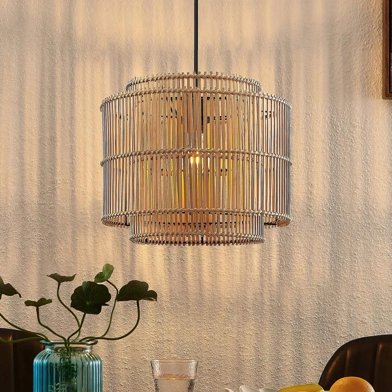 Lampa wisząca Lindby Bridga Bamboo – bambusowy żyrandol boho