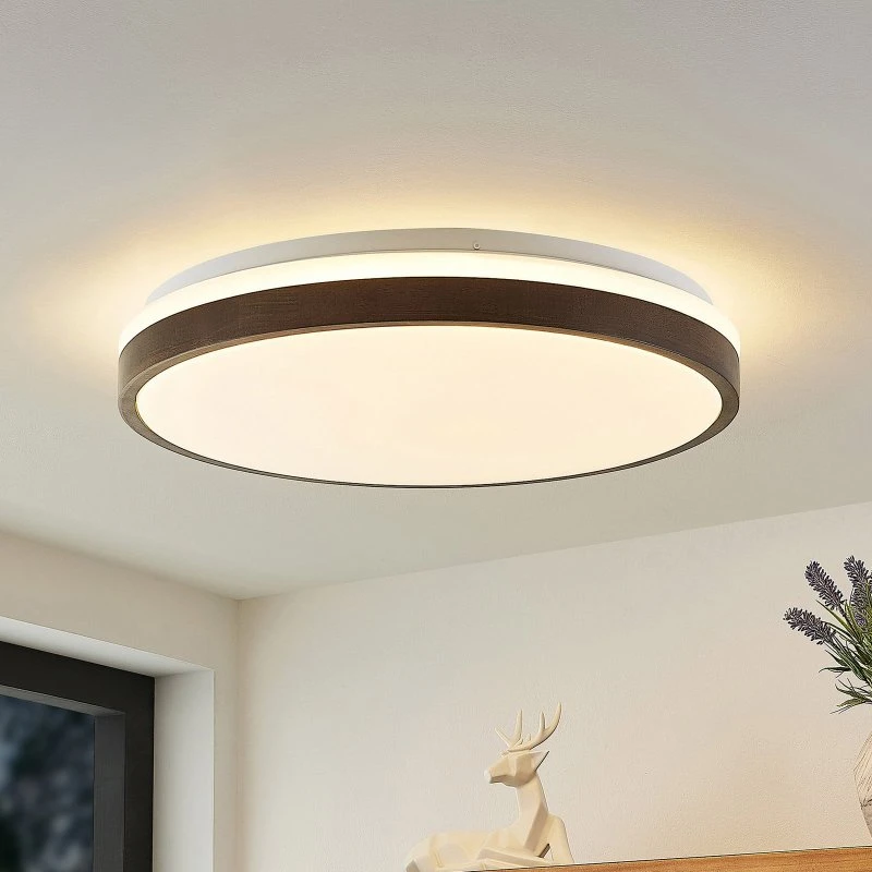 Lindby Hudsona Lampa Sufitowa LED Brown - Drewno, Ø 49 cm