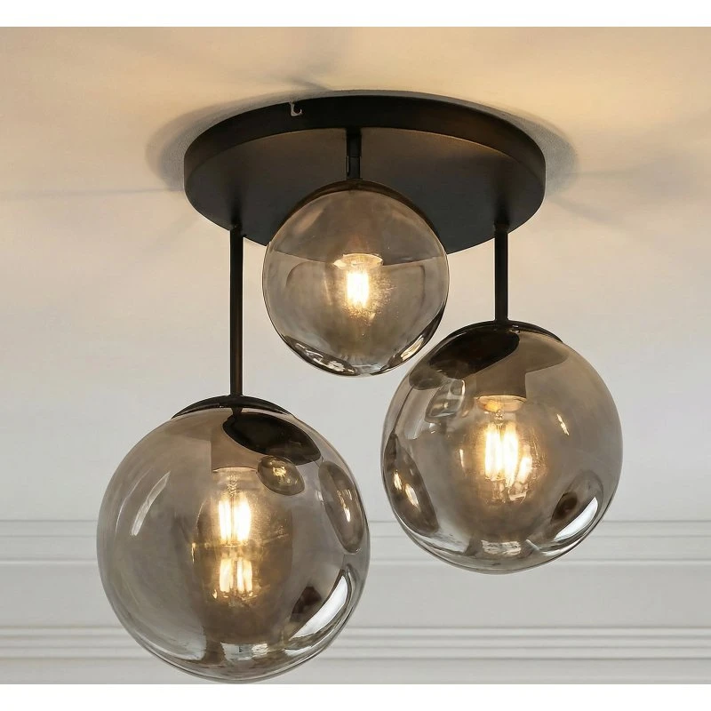 Lampa sufitowa Lindby Teeja, dymna, 3-punktowa, Ø47 cm, szkło