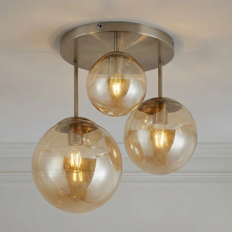 Lampa sufitowa Lindby Teeja Amber, 3-punktowa, Ø47cm, szkło