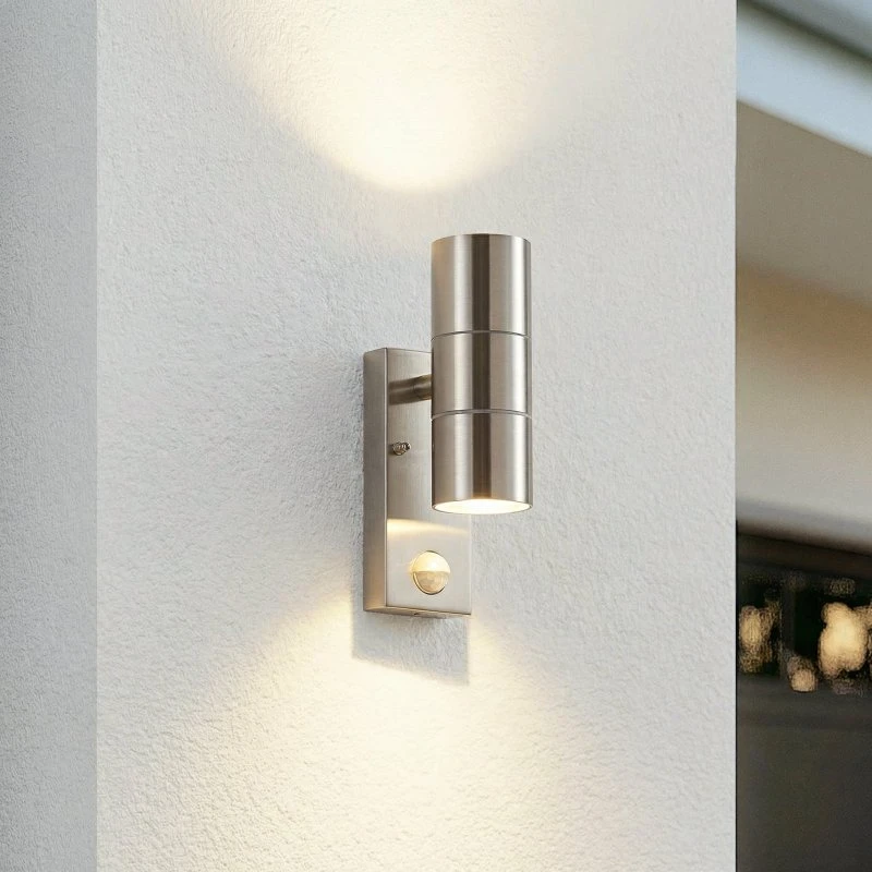 Lindby Eyrin Zewnętrzna Lampa Ścienna ze Sensorem, Stal Nierdzewna