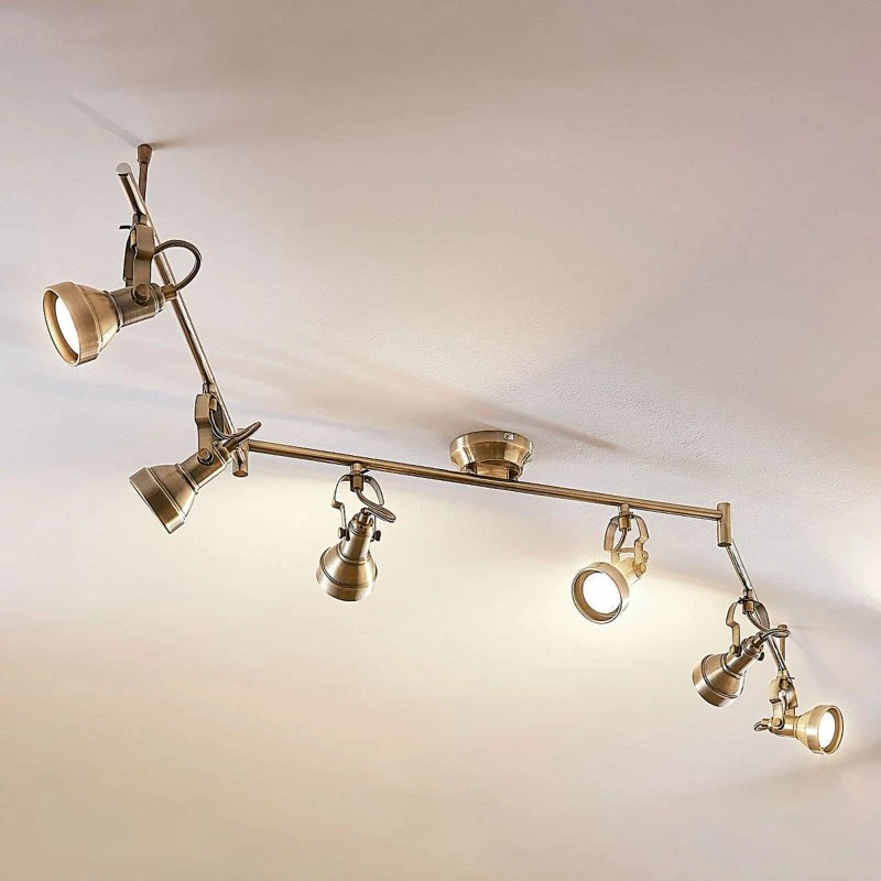Lindby Perseas Lampa Sufitowa 6xGU10 Antyczny Mosiądz 180 cm