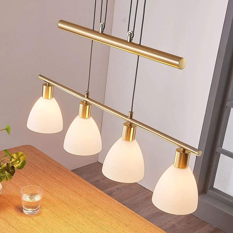 Lampa wisząca Lindby Simeon White/Brass - 4-punktowa, regulowana