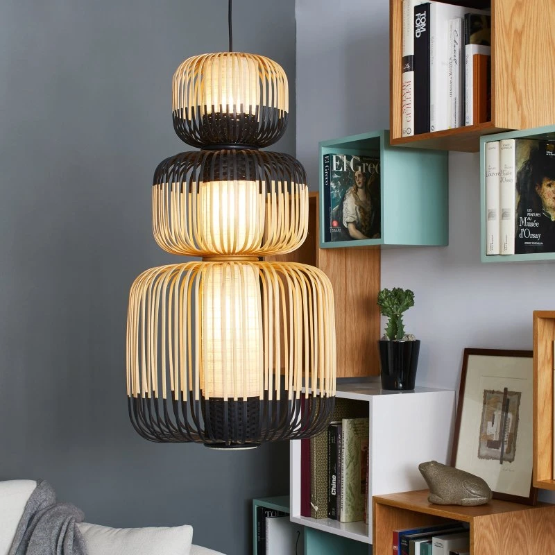 Forestier Bamboo Totem 3 Black - Lampa wisząca bambusowa