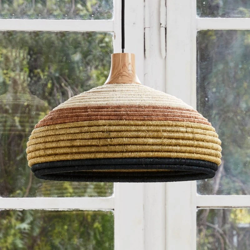 Forestier Grass S żyrandol zielony, rattan i abacá