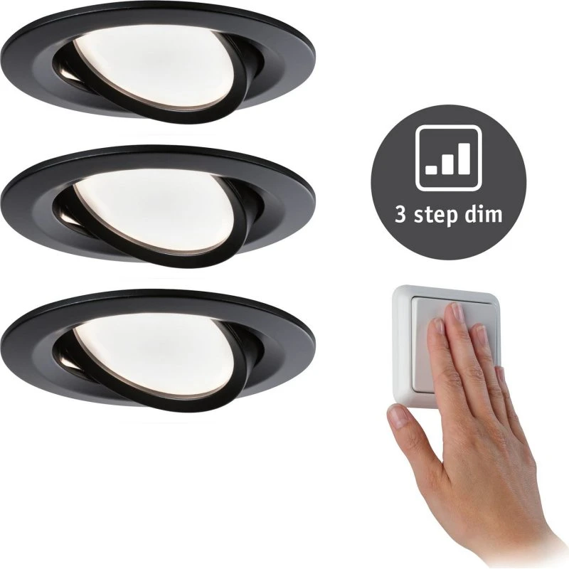 Paulmann Nova Coin - Zestaw 3 reflektorów LED, okrągłe, czarny mat