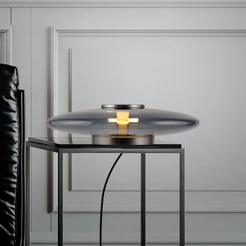 Lampa stołowa Vitrum LED PURE – szara, szkło i aluminium