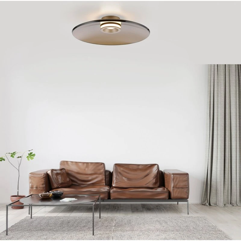 PURE PURE Moon Lampa sufitowa LED, brązowa, Ø 50 cm, szkło bursztynowe