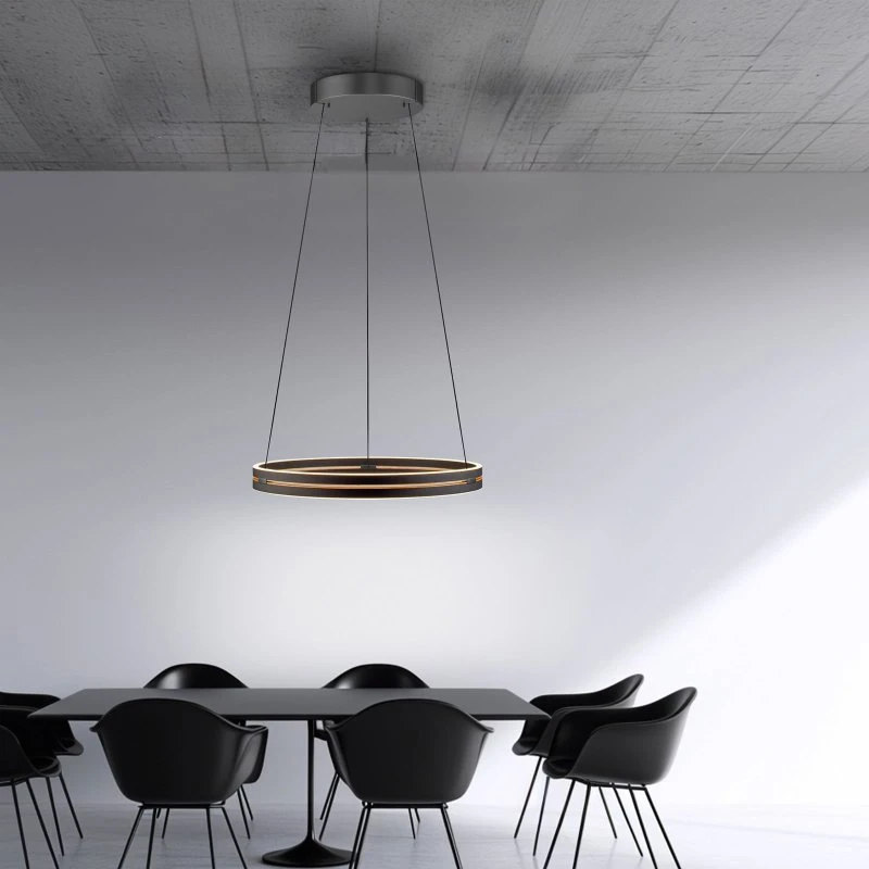 Paul Neuhaus PURE E-Loop: Żyrandol LED dąb/czarna perła, Ø70 cm