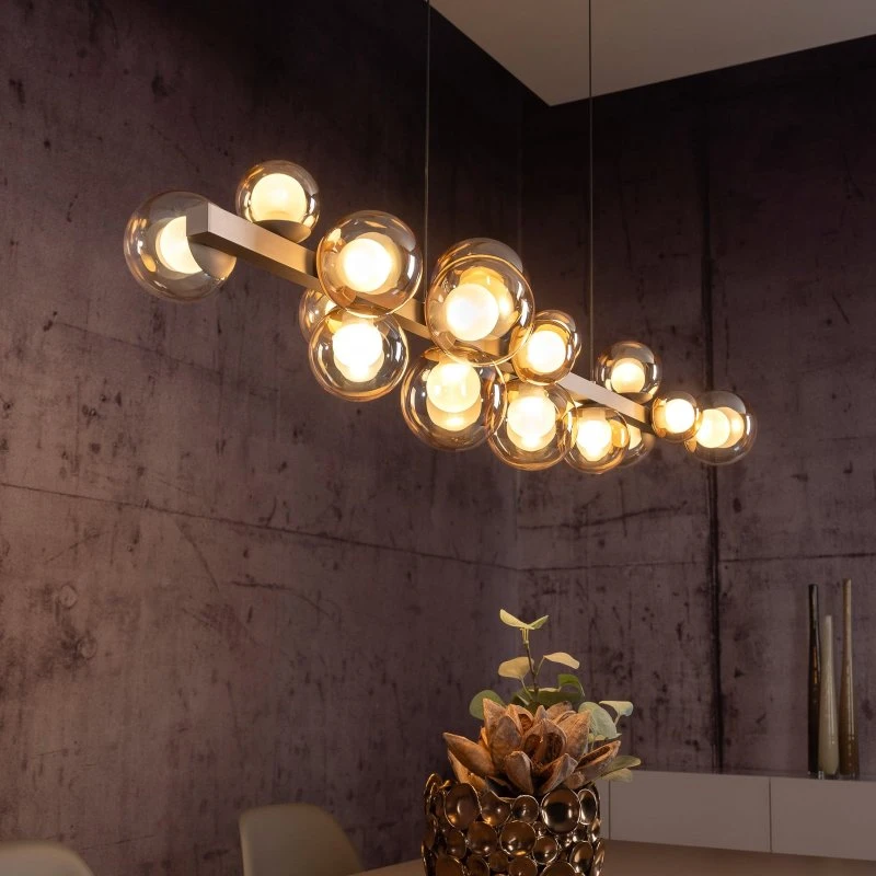 Żyrandol LED PURE E-Popup, brąz, szkło, 18 kloszy, regulacja CCT