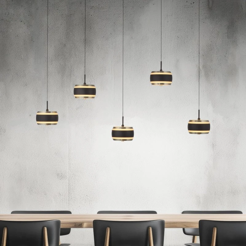 PURE Falling Rings LED – Żyrandol 5-punktowy, czarny, 101 cm