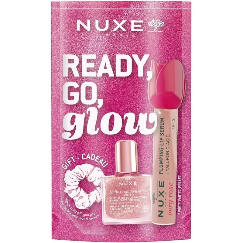 Nuxe Ready Go Glow zestaw: olejek 10ml, serum 8ml, gumka
