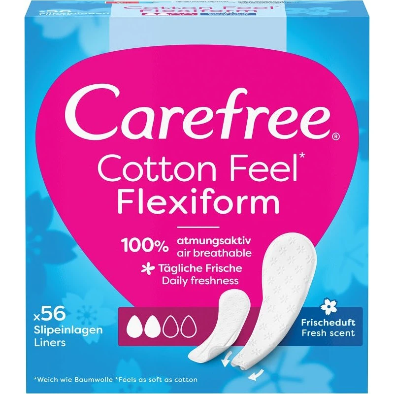 Carefree Cotton Feel Flexiform wkładki higieniczne świeży zapach, 56 szt.